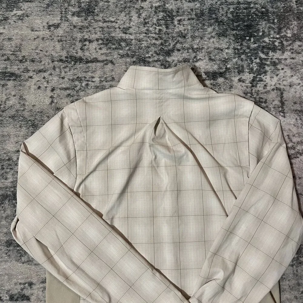 Vintage Nike Golf Fit Dry Women Windbreaker Jacket Full Zip Mock -Beige Plaid, L